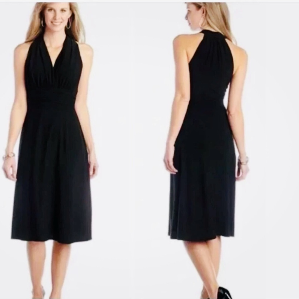 Jones Wear Dress black size 20W halter ruched waist fit and flare midi formal